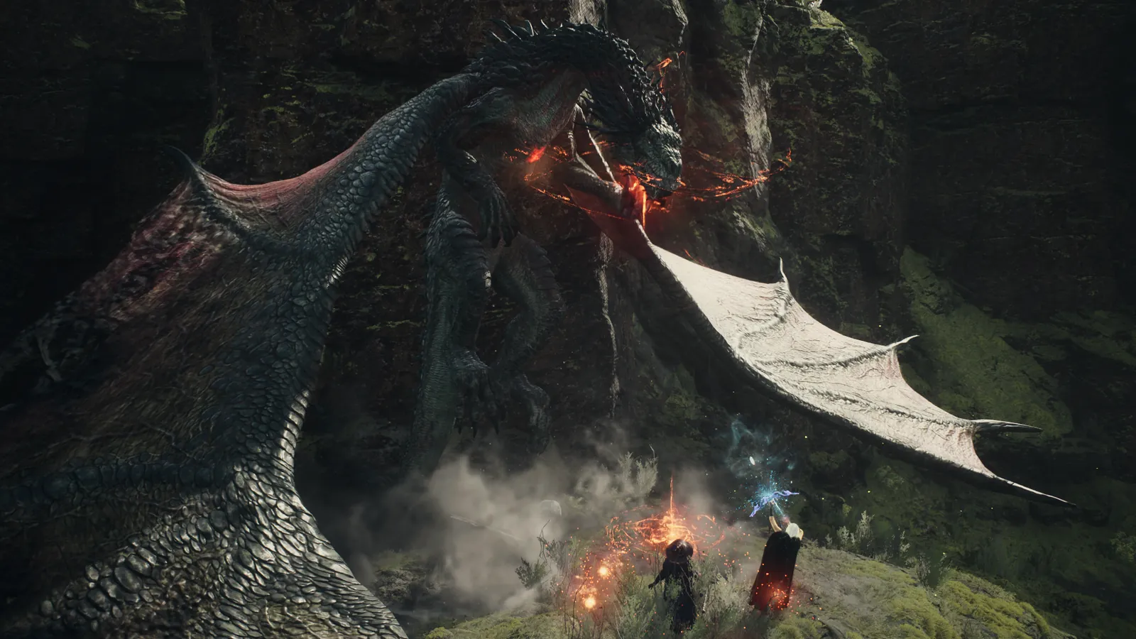 『ドラゴンズドグマ2』で、空中のドレイクとポーンたちが戦っている場面